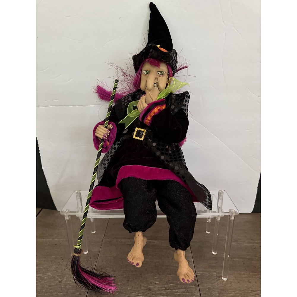 Animated Cackling Witch Halloween Shelf Sitter Light Up Eyes Sound Posable 21"
